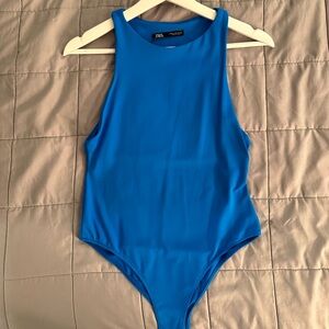 ZARA High Neck Bodysuit Blue Size M